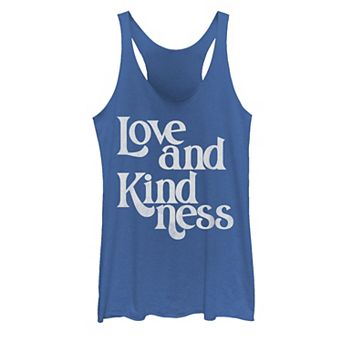 Juniors' "Love And Kindness" Cursive Text Racerback Tank Top