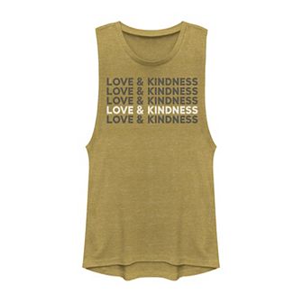 Juniors' "Love & Kindness" Stacked Yellow Graphic Tank Top
