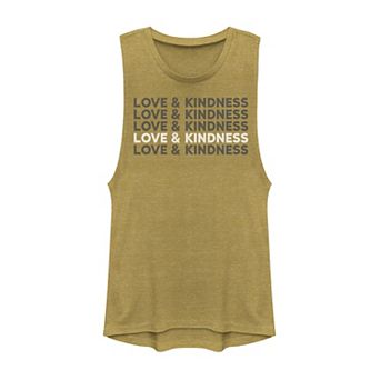 Juniors' "Love & Kindness" Stacked Yellow Graphic Tank Top
