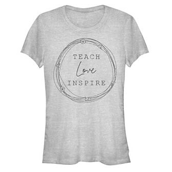 Juniors' "Teach Love Inspire" Gray Cursive Graphic Tee