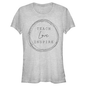 Juniors' "Teach Love Inspire" Gray Cursive Graphic Tee