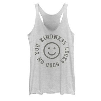 Juniors' Kindness Looks Good On You Circle Smile Racerback Tri-blend Tank Top