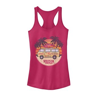 Juniors' Stranger Things Surfer Boy Pizza Graphic Racerback Tank Top