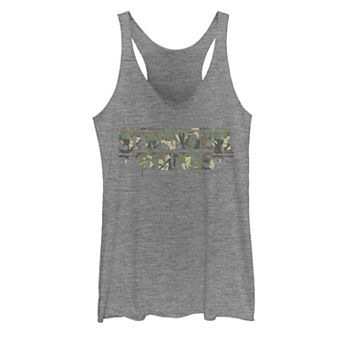 Juniors' Stranger Things Camo Logo Graphic Racerback Tank Top