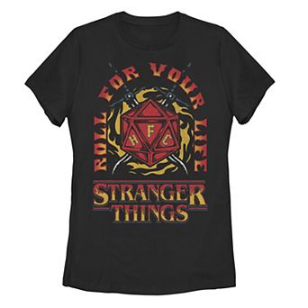 Juniors' Stranger Things "Roll For Your Life" Graphic Tee