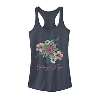 Juniors' Stranger Things Pink Flowers Graphic Racerback Tank Top