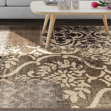 Superior Distressed Abstract Damask Indoor Area Rug