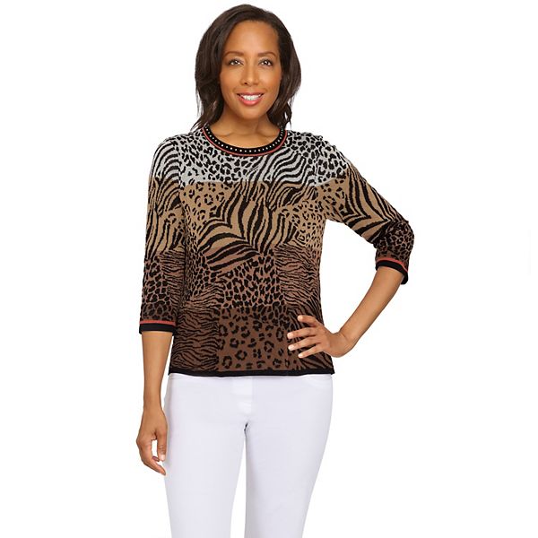Petite Alfred Dunner Classics Ombre Animal Jacquard Sweater