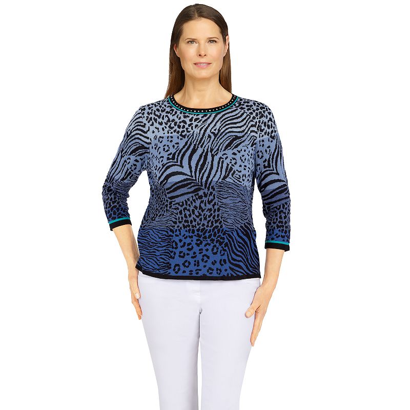 Petite Alfred Dunner Classics Ombre Animal Jacquard Sweater, Womens, Size: