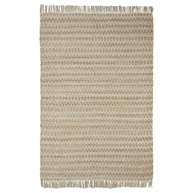 Superior Chevron Handwoven Jute & Cotton Tassel Eco-Friendly Indoor Area Rug, White, 5X8 Ft