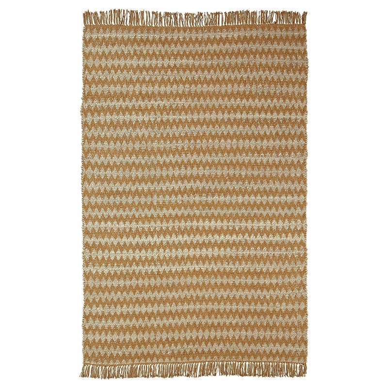 Superior Chevron Handwoven Jute & Cotton Tassel Eco-Friendly Indoor Area Rug, Gold, 5X8 Ft