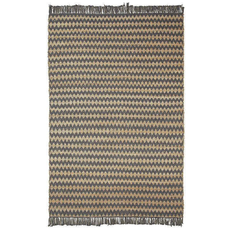 Superior Chevron Handwoven Jute & Cotton Tassel Eco-Friendly Indoor Area Rug, Grey, 5X8 Ft