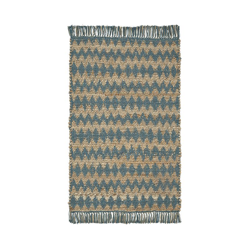 Superior Chevron Handwoven Jute & Cotton Tassel Eco-Friendly Indoor Area Rug, Blue, 8X10 Ft