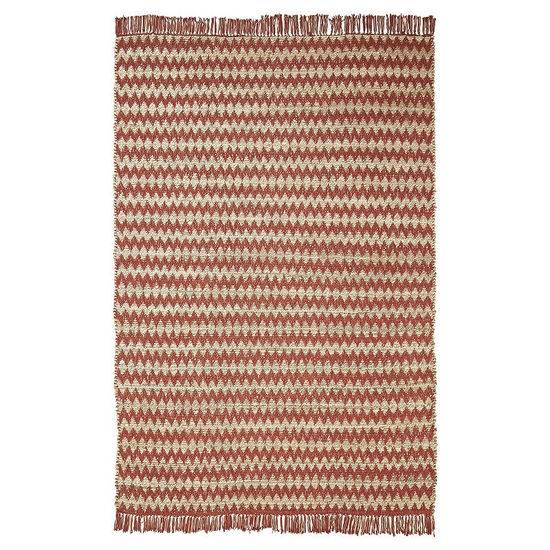 Superior Chevron Handwoven Jute & Cotton Tassel Eco-Friendly Indoor Area Rug, Orange, 8X10 Ft