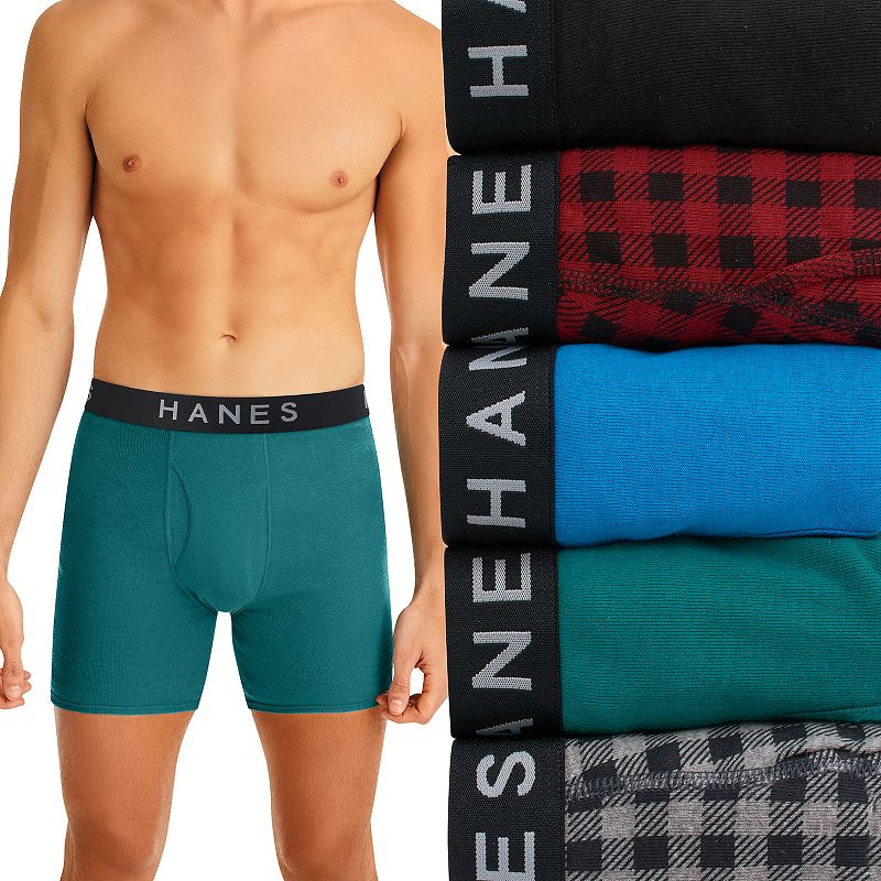 Mens Hanes Ultimate 5-pack Exposed Waistband Boxer Brief, Size: Small, Blu