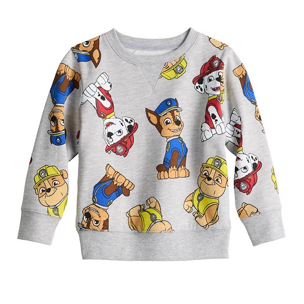 Toddler Boy Jumping Patrol Allover Paw Fleece Crewneck Print Pups Beans® Sweatshirt