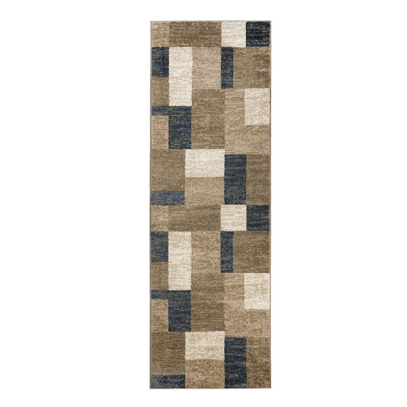 Geometric Mid-Century Modern Patchwork Indoor Area Rug  Grey Brown  5  Round