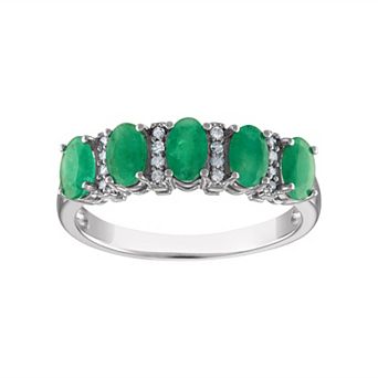 Tiara Sterling Silver Emerald & Diamond Accent Five Stone Ring