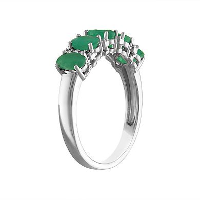 Tiara Sterling Silver Emerald & Diamond Accent Five Stone Ring