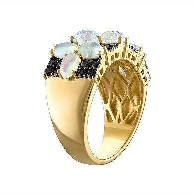 Tiara 14k Gold Over Silver White Opal & Black Spinel Ring