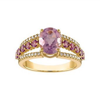 Tiara 14k Gold Over Silver Amethyst & Diamond Accent Ring