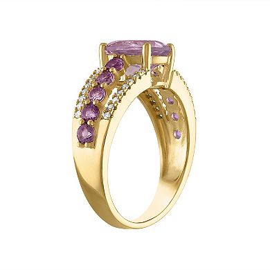 Tiara 14k Gold Over Silver Amethyst & Diamond Accent Ring
