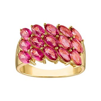 Tiara 14k Gold Over Silver Marquise Pink Topaz Cluster Ring