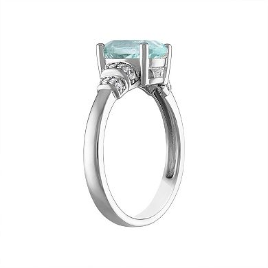 Tiara Sterling Silver Aquamarine & 1/10 Carat T.W. Diamond Ring