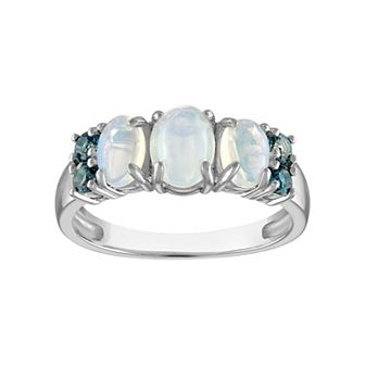 Tiara Sterling Silver White Opal & London Blue Topaz Three-Stone Ring