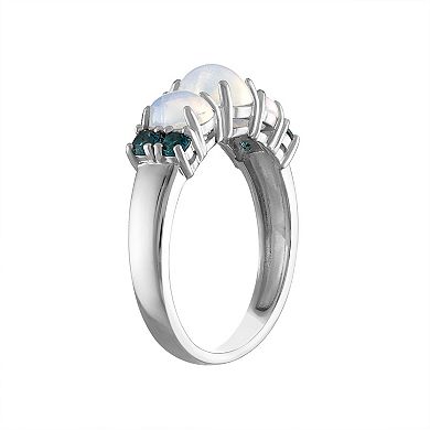Tiara Sterling Silver White Opal & London Blue Topaz Ring