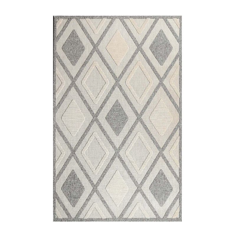 Superior Modern Geometric Diamond Lattice Indoor Outdoor Area Rug, White, 8X10 Ft