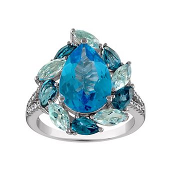 Tiara Sterling Silver Blue Topaz & 1/8 Carat T.W. Diamond Ring