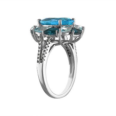 Tiara Sterling Silver Blue Topaz & 1/8 Carat T.W. Diamond Ring