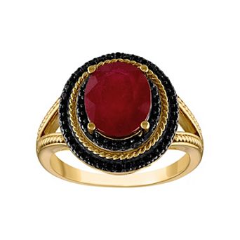 Tiara 14k Gold Over Silver Ruby & Black Spinel Oval Halo Ring