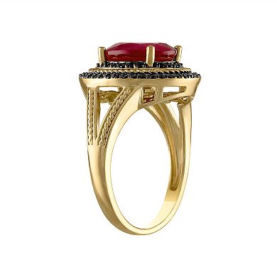 Tiara 14k Gold Over Silver Ruby & Black Spinel Ring