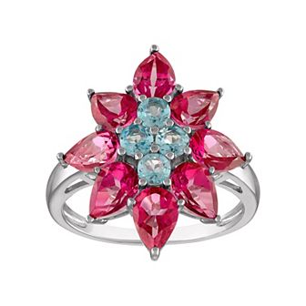 Tiara Sterling Silver Swiss Blue Topaz & Pink Topaz Ring
