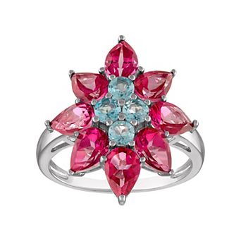 Tiara Sterling Silver Swiss Blue Topaz & Pink Topaz Ring
