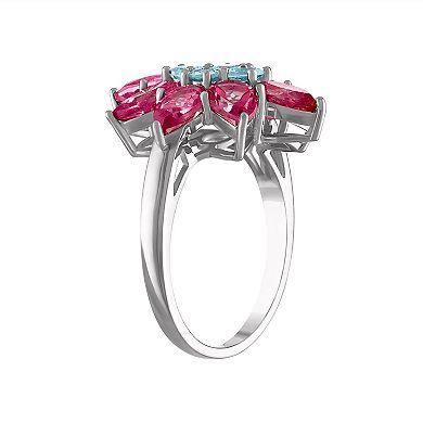 Tiara Sterling Silver Swiss Blue Topaz & Pink Topaz Ring