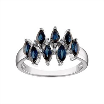 Tiara Sterling Silver Sapphire & Diamond Accent Ring