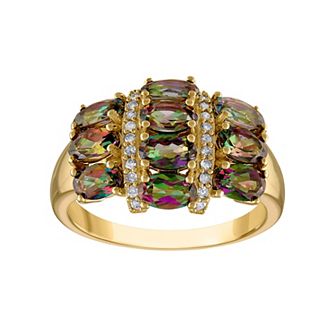 Tiara 14k Gold Over Silver Mystic Fire Topaz & 1/10 Carat T.W. Diamond Ring