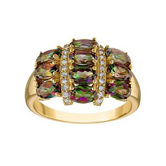 Tiara 14k Gold Over Silver Mystic Fire Topaz & 1/10 Carat T.W. Diamond Ring