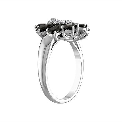 Tiara Sterling Silver Black Onyx & 1/6 Carat T.W. Diamond Swirl Ring