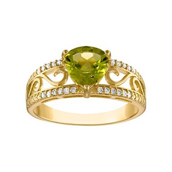 Tiara 14k Gold Over Silver Peridot & 1/10 Carat T.W. Diamond Ring