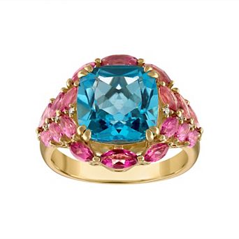 Tiara Sterling Silver Blue Topaz, Pink Topaz & Diamond Accent Ring Cocktail Ring