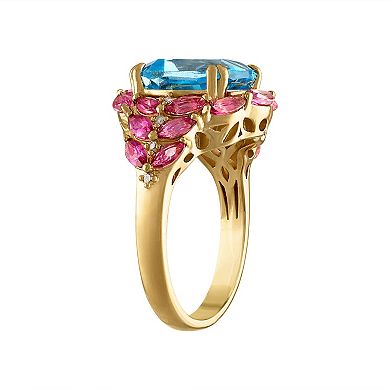 Tiara Sterling Silver Blue Topaz Pink Topaz Diamond Accent Ring