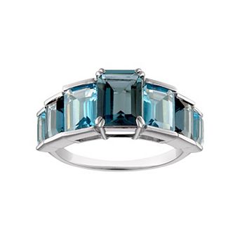 Tiara Sterling Silver London Blue & Swiss Blue Topaz 7-Stone Ring