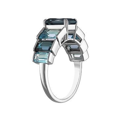 Tiara Sterling Silver London Blue & Swiss Blue Topaz 7-Stone Ring