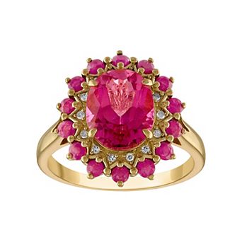 Tiara 14k Gold Over Silver Pink Topaz Ruby & Diamond Accent Ring