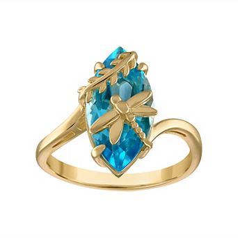 Tiara 14k Gold Over Silver Swiss Blue Topaz Dragonfly Ring