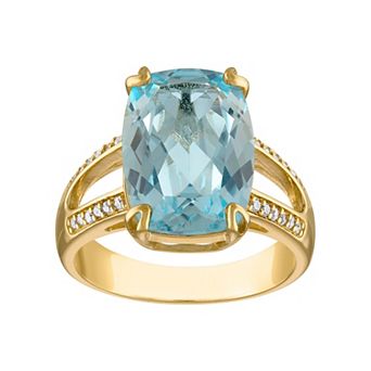 Tiara 14k Gold Over Silver Blue Topaz & 1/10 Carat T.W. Diamond Split Shank Ring